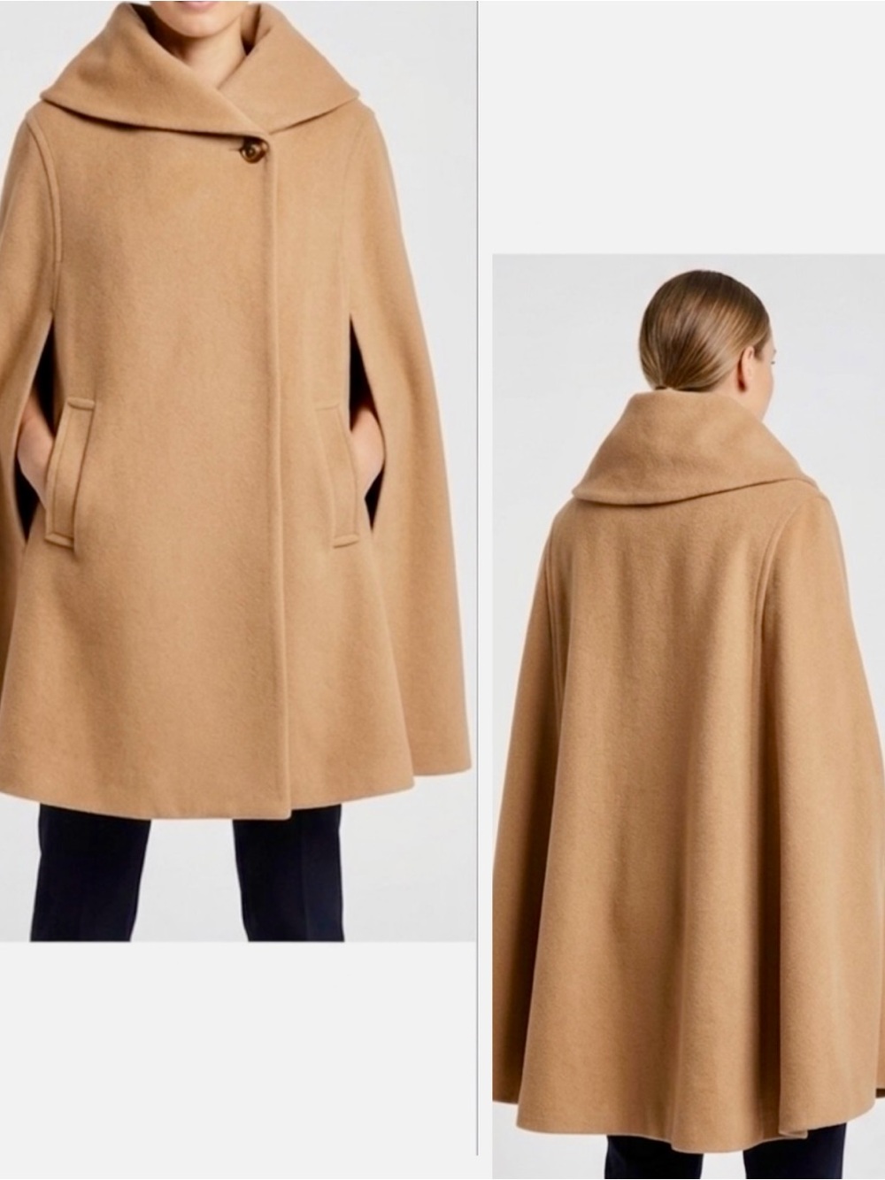 SOFIA CASHMERE Wool Cashmere Blend Khaki Tan Camel Cape Coat
